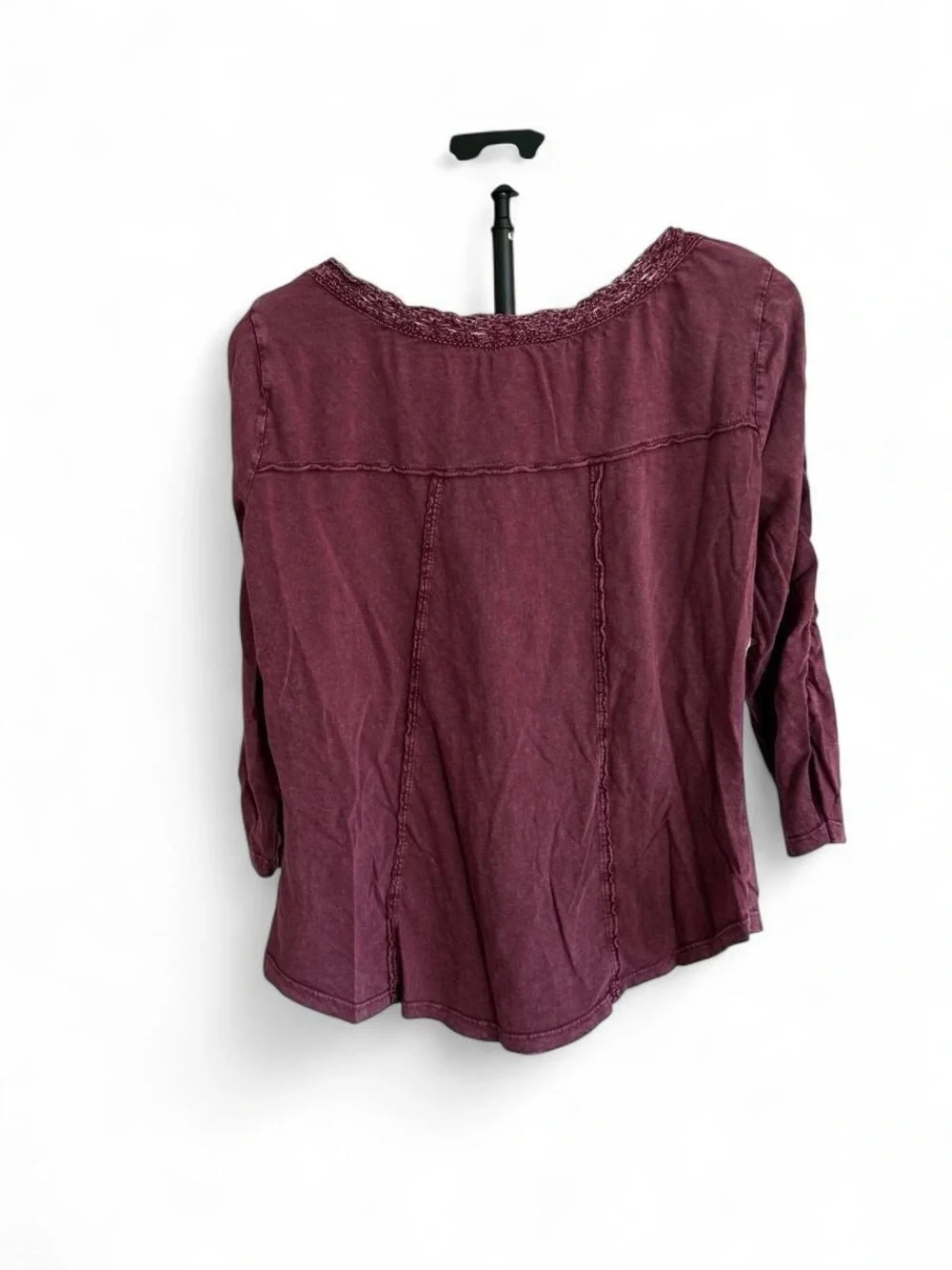 Free People Women’s XL Purple Solid Scoop Neck 3/4 Sleeve Cotton Knit Top